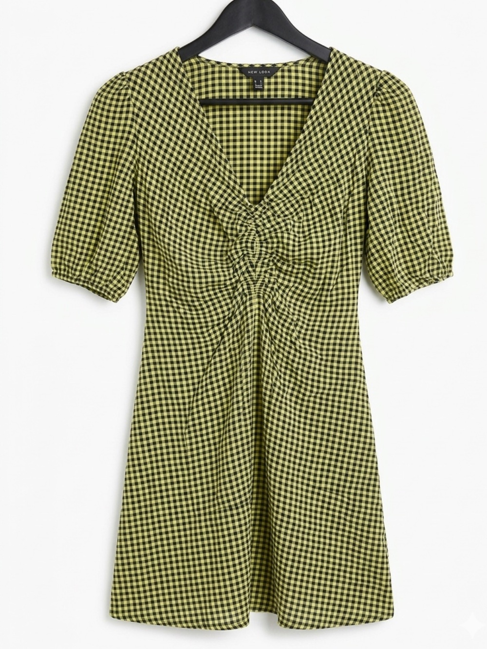 New Look Green Gingham Ruched Mini Dress